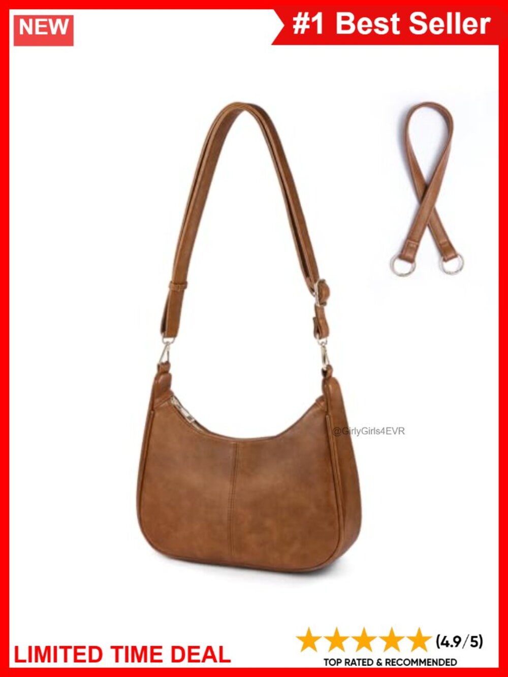 Vegan PU Leather Hobo Crossbody Bag with 2 Straps